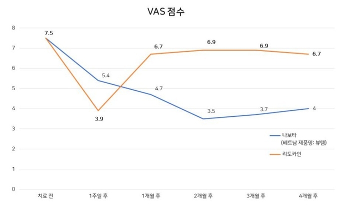 약물 투여 후 4개월 간의 VAS 점수의 평균값(자료=대웅제약)